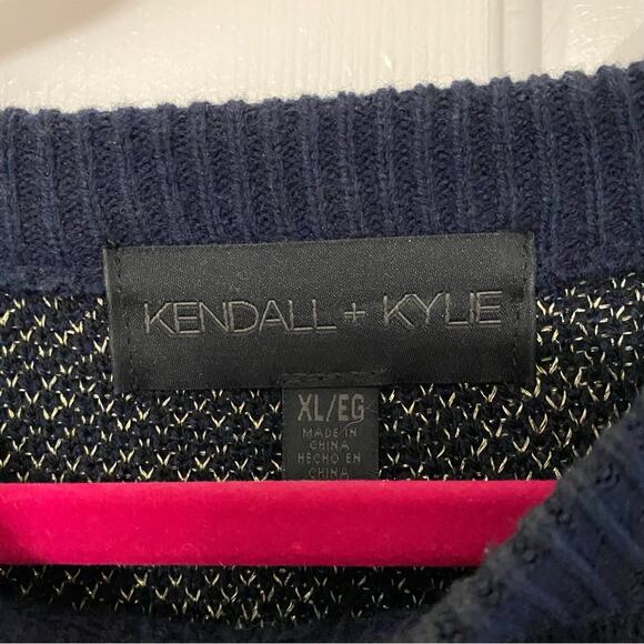 KENDALL & KYLIE • Navy + Gold Leopard Cheetah Animal Print Crew Neck Sweater - Picture 4 of 5